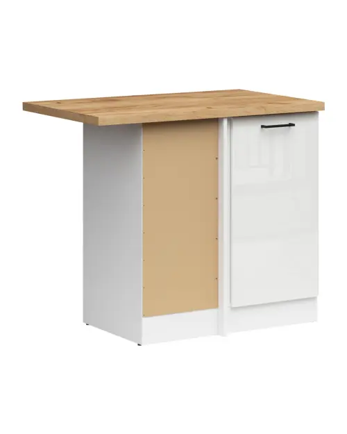 Armario de cocina inferior de esquina Junona Line izquierdo brillo tiza con encimera para rincón 100x60 cm