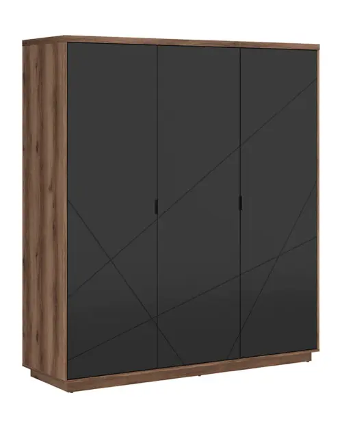 Armario de tres puertas Forn 180 cm roble delano oscuro/negro mate