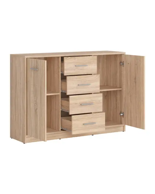 Cómoda Nepo Plus 119 cm con 2 puertas y 4 cajones roble sonoma