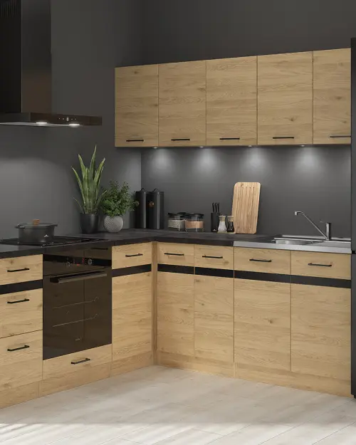 Conjunto de cocina de esquina Junona Line 200x200 derecho roble bernstein con encimera