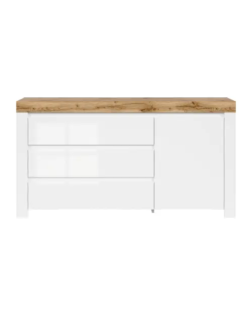 Cómoda Holten 156 cm con puertas y 3 cajones blanca/roble wotan