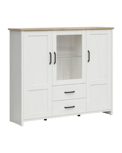 Vitrina Loksa 160 cm con 3 puertas pino andersen blanco