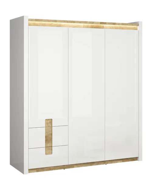 Armario de tres puertas Alameda 180 cm con cajones blanco brillo/roble westminster