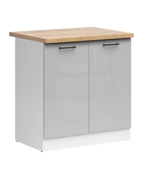 Szafka dolna Junona Line 80 cm dwudrzwiowa jasnoszary połysk z blatem