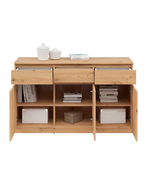 Cómoda Saturn 135 cm con 3 puertas y 3 cajones roble artisan
