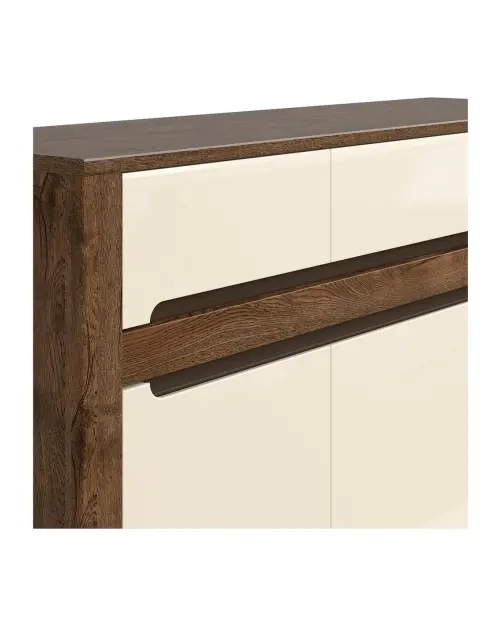 Cómoda Ruso 149 cm con 3 puertas y 3 cajones roble april/brillo perlado