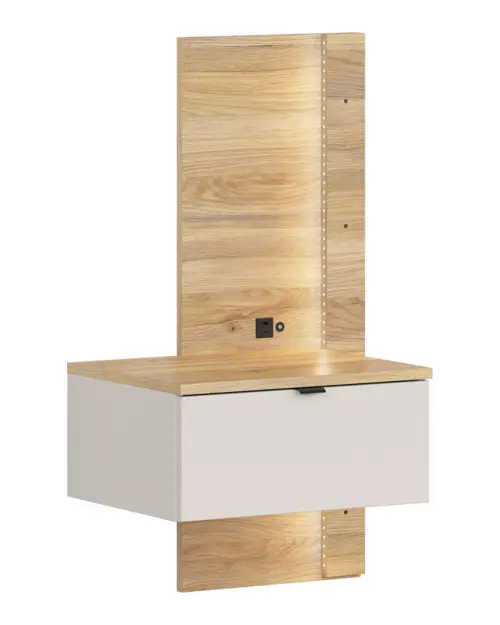 Mesita de noche Glamour 50 izquierda con cajón cachemira/roble mauvella USB LED
