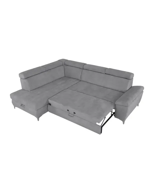 Left-hand corner sofa Raul pull-out with storage grey
