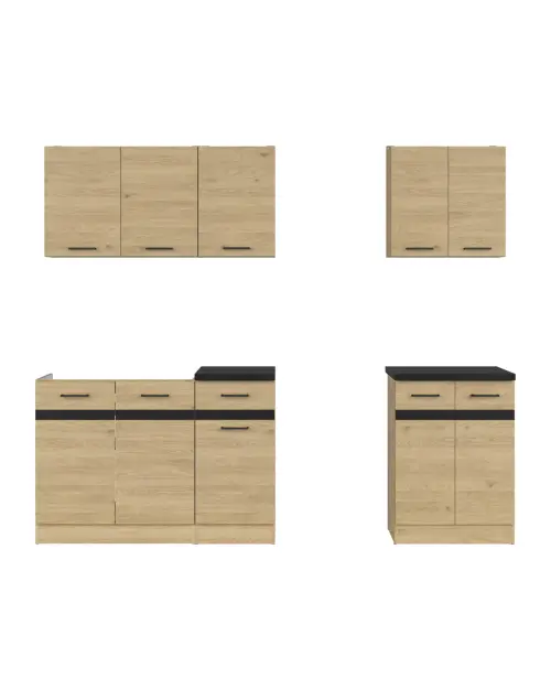 Conjunto de cocina Junona Line A 180 cm roble bernstein con encimera