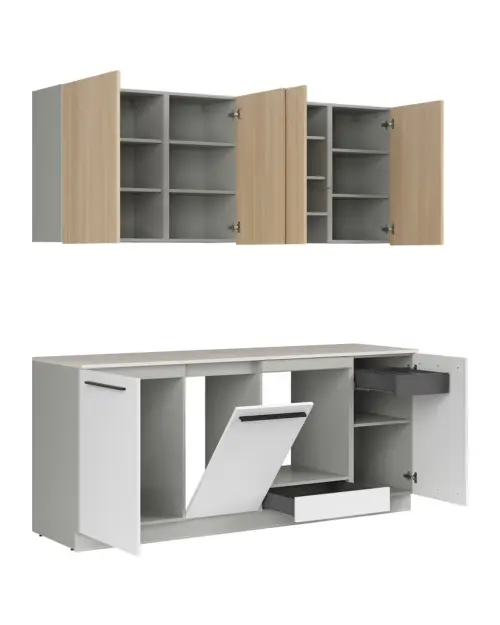 Juego de cocina Milino Small 210 cm blanco/roble con encimera