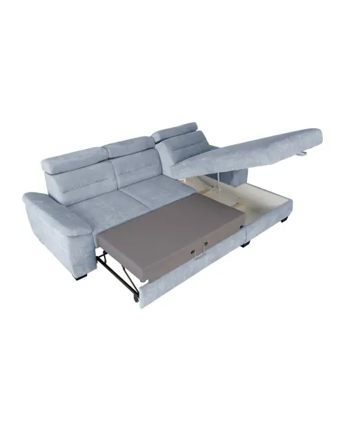 Угловой диван правосторонний Aguda раскладной с ящиком синий