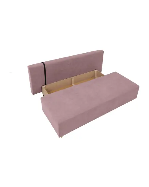 Trzyosobowa sofa z funkcją spania Sun z pojemnikiem na pościel, różowa
