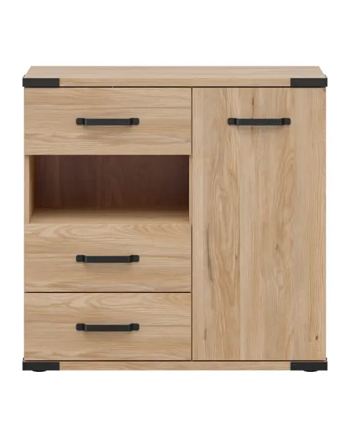 Cómoda Lara 90 cm con puertas 3 cajones y estante fresno belarus