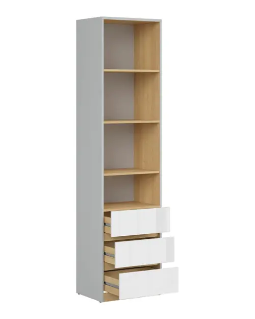 Estantería Nandu 50 cm con 3 cajones y 4 estantes gris claro/roble polaco