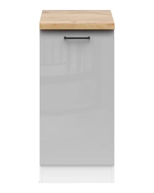 Armario de cocina inferior Junona Line 40 cm derecho gris claro brillo con encimera