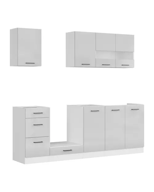 Conjunto de cocina Junona Line 220 cm gris claro brillo