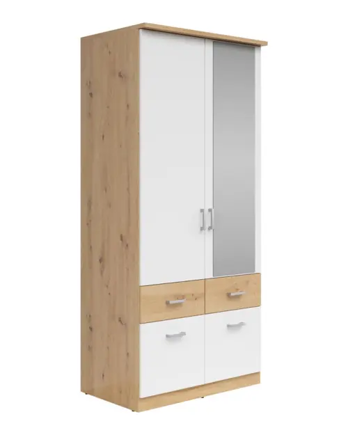 Шкаф двухдверный Brando-2 91 см с зеркалом и ящиками дуб артизан/белый