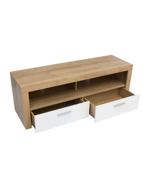 Mueble RTV Balder 135 cm con 2 cajones y un estante roble riviera/blanco brillo