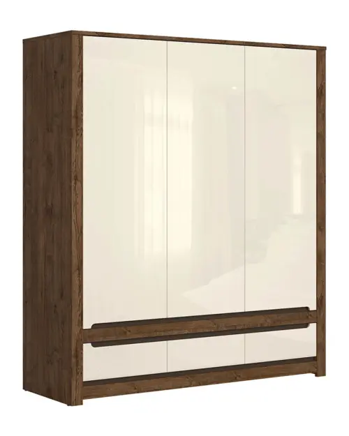 Трехдверный шкаф Ruso 178 см с ящиками дуб април/жемчужный глянец