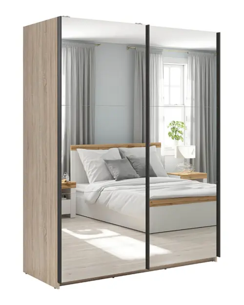 Armario de puertas correderas Tetrix 153 cm con espejo roble sonoma