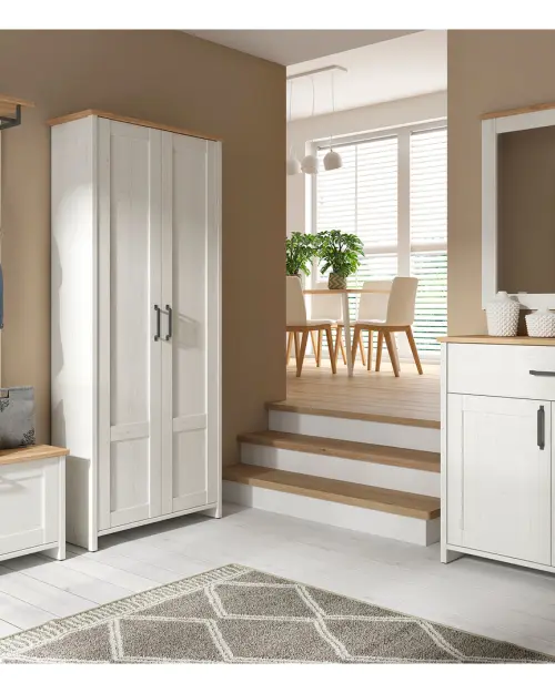 Cómoda Loksa 102 cm con 2 puertas y un cajón pino andersen blanco/roble grandson