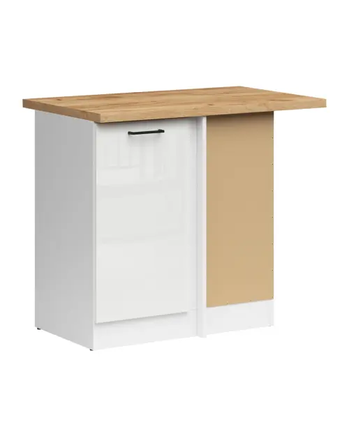 Armario de cocina inferior de rincón Junona Line derecho brillo tiza con encimera para rincón 100x60 cm
