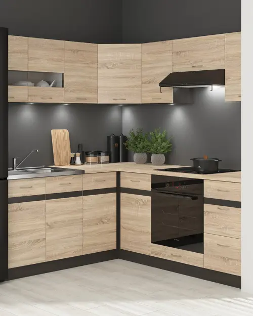 Conjunto de cocina de esquina Junona Line 180x200 derecho roble sonoma sin encimera