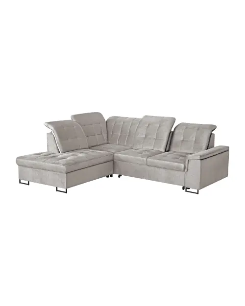 Narożnik lewostronny Aragon rozkładany z zagłówkami i regulowanym siedziskiem beżowy