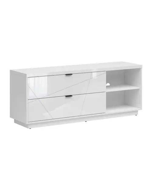 Mueble RTV Forn 156 cm con 2 cajones y estante blanco brillo
