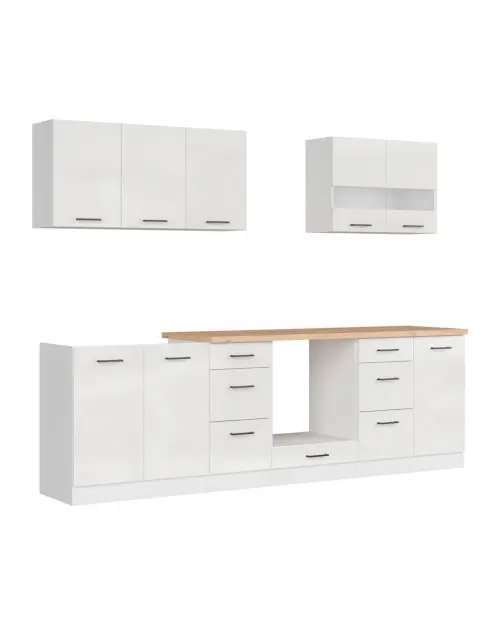 Conjunto de cocina Junona Line 260 cm tiza brillo con encimera