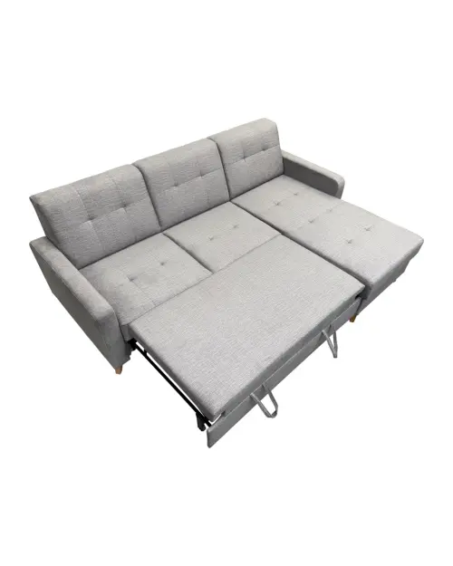 Угловой диван универсальный Lars раскладной с ящиком для белья велюровый серый