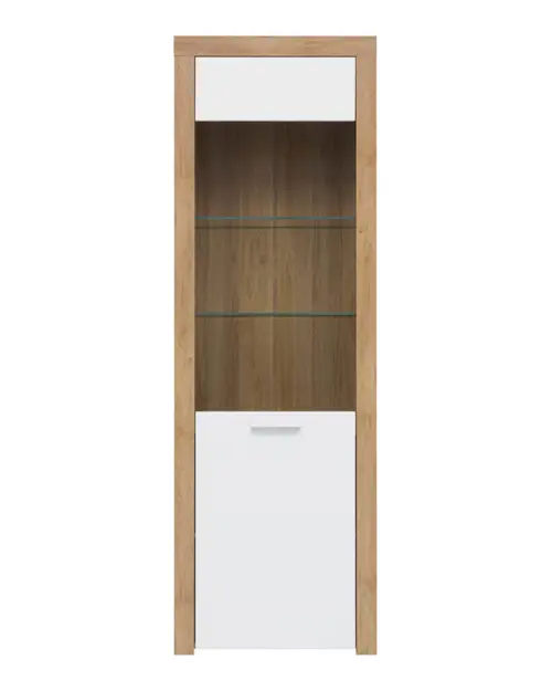 Vitrina Balder 62 cm con puertas roble riviera/blanco brillo