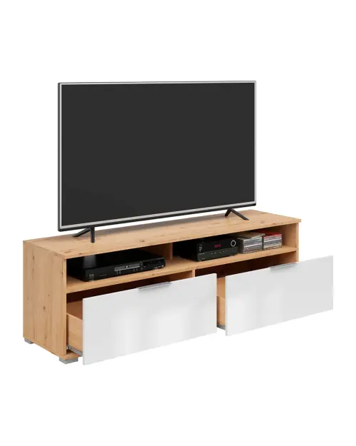 Mueble tv Zele con 2 cajones roble artisan/blanco brillo