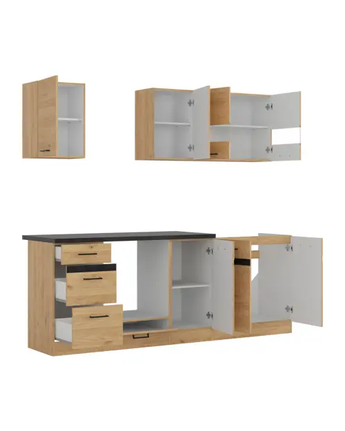 Conjunto de cocina Junona Line 220 cm roble bernstein con encimera