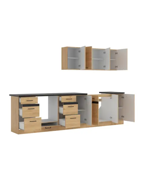 Conjunto de cocina Junona Line 300 cm roble bernstein con encimera