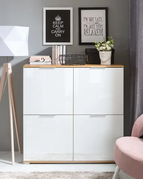 Armario Zele 104 cm de cuatro puertas roble wotan/blanco brillo