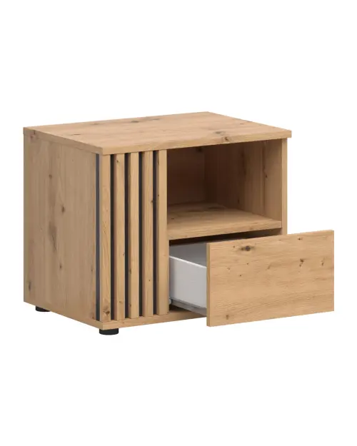 Mesita de noche Vabres 55 cm izquierda con cajón roble artisan listones