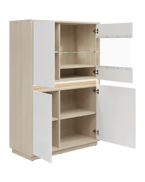 Vitrina Kim con 4 puertas roble riva claro/blanco