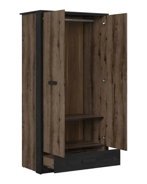 Armario de dos puertas Kassel 100 cm con cajón roble monastery/roble negro