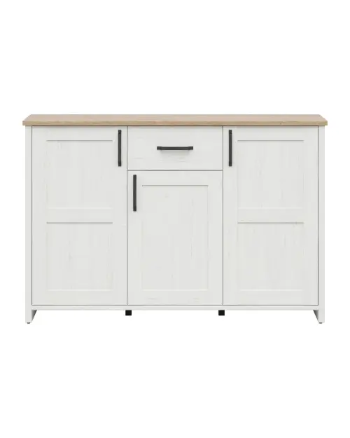 Cómoda Loksa 148 cm con 3 puertas y un cajón pino andersen blanco/roble grandson