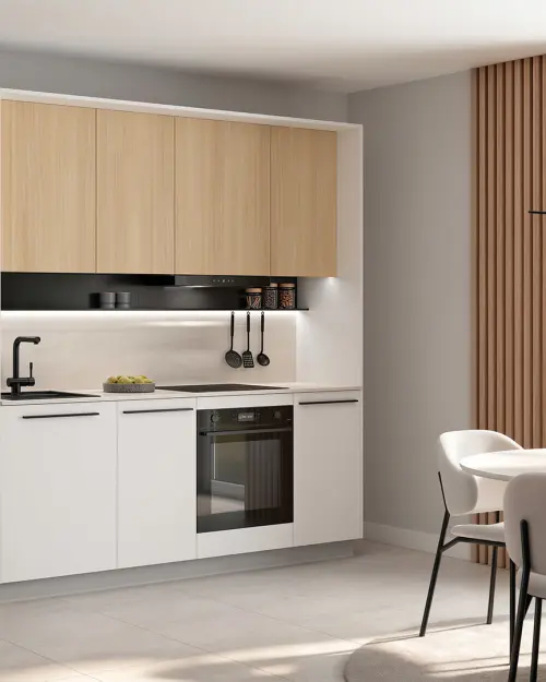 Juego de cocina Milino Small 210 cm blanco/roble con encimera