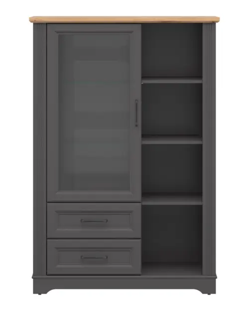 Vitrina Tolmin 100 cm con puertas y 2 cajones grafito/roble artisan