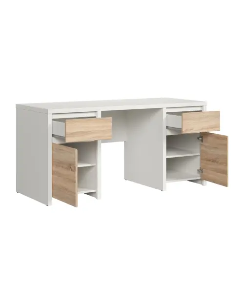 Escritorio Kaspian 160 cm con 2 puertas y cajones blanco/roble sonoma