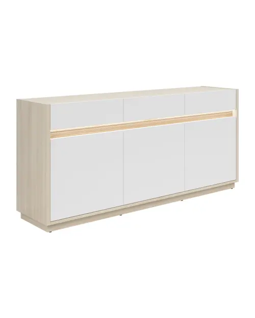 Cómoda Kim con 3 puertas y 3 cajones roble riva claro/blanco