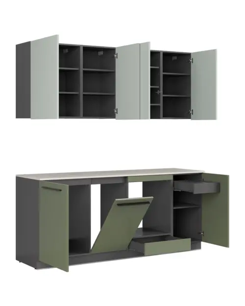 Conjunto de cocina Milino Small 210 cm verde con encimera