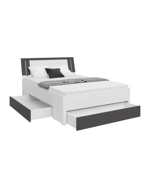 Cama Saturn 140x200 con 3 cajones blanco/grafito