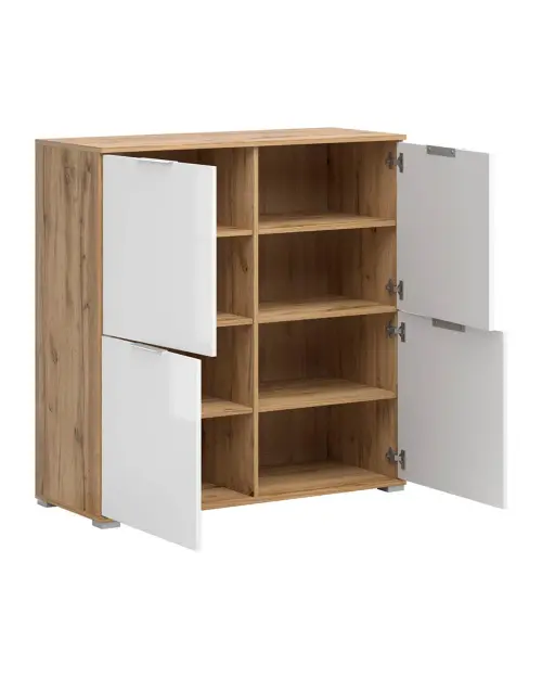 Armario Zele 104 cm de cuatro puertas roble wotan/blanco brillo