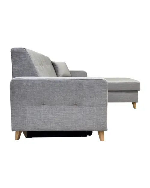 Угловой диван универсальный Lars раскладной с ящиком для белья велюровый серый