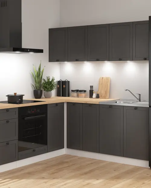 Conjunto de cocina rinconera Junona Line 200x200 grafito con encimera