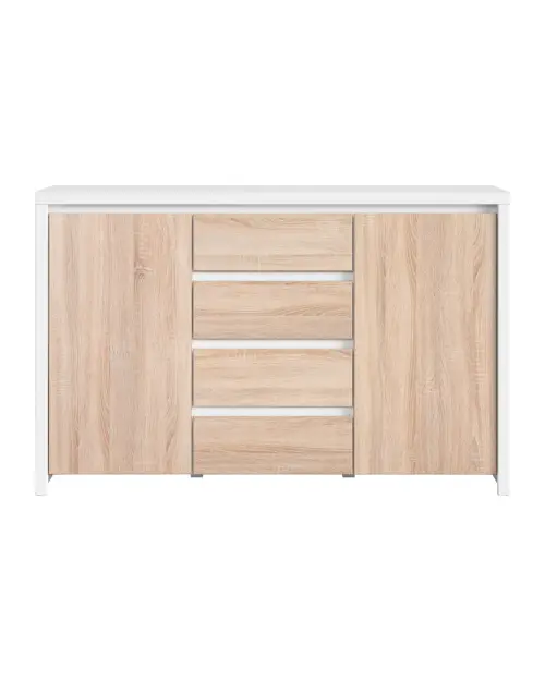 Комод Kaspian 144 см з 2 дверцятами і 4 шухлядами білий/дуб сонома